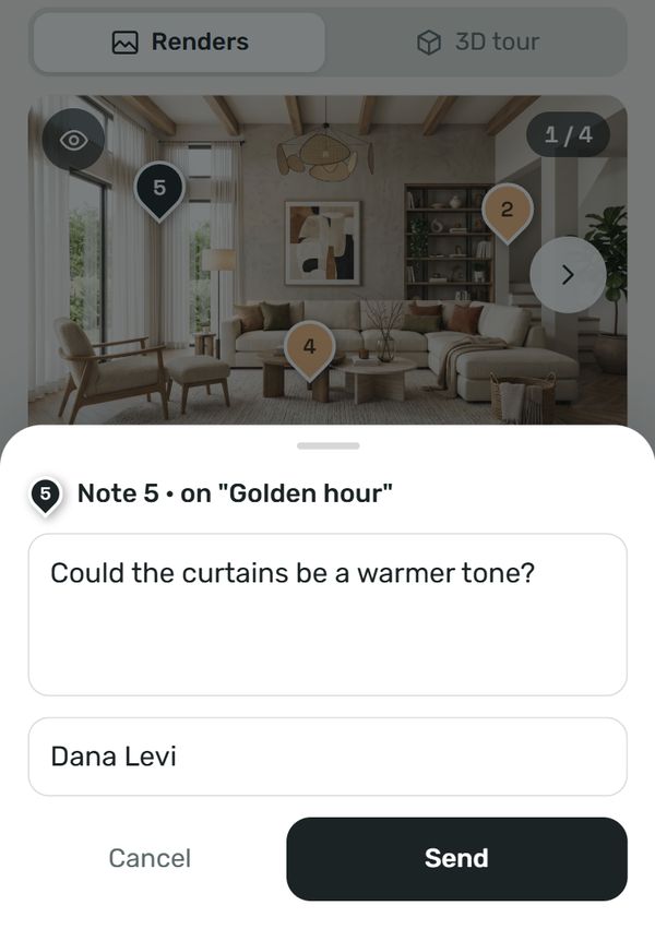 The client pins a note and writes it on a phone